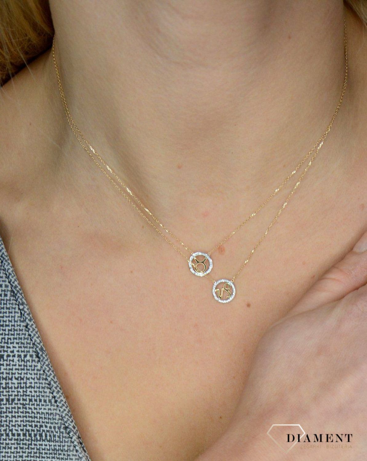 Złoty naszyjnik z brylantami znak zodiaku Koziorożec N07636YC.jpg